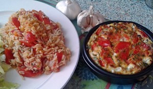 Tomatenrijst met geitenkaasomelet